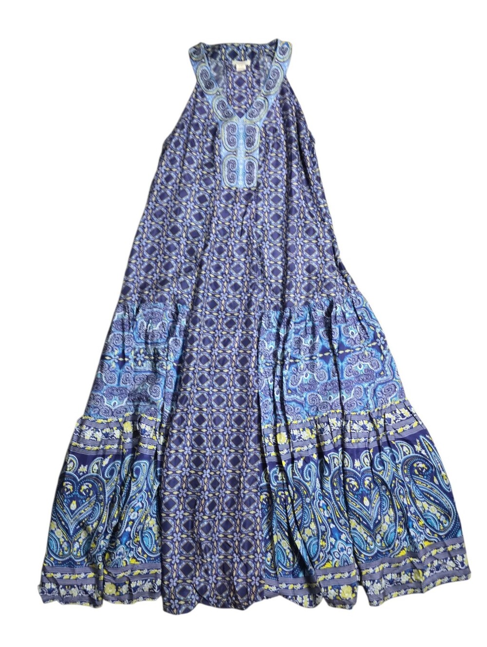 NWOT SILK Sundance Plaza Sweet Maxi Dress Bohemian Flowy Mosaic Blue Size 10 - Picture 2 of 6